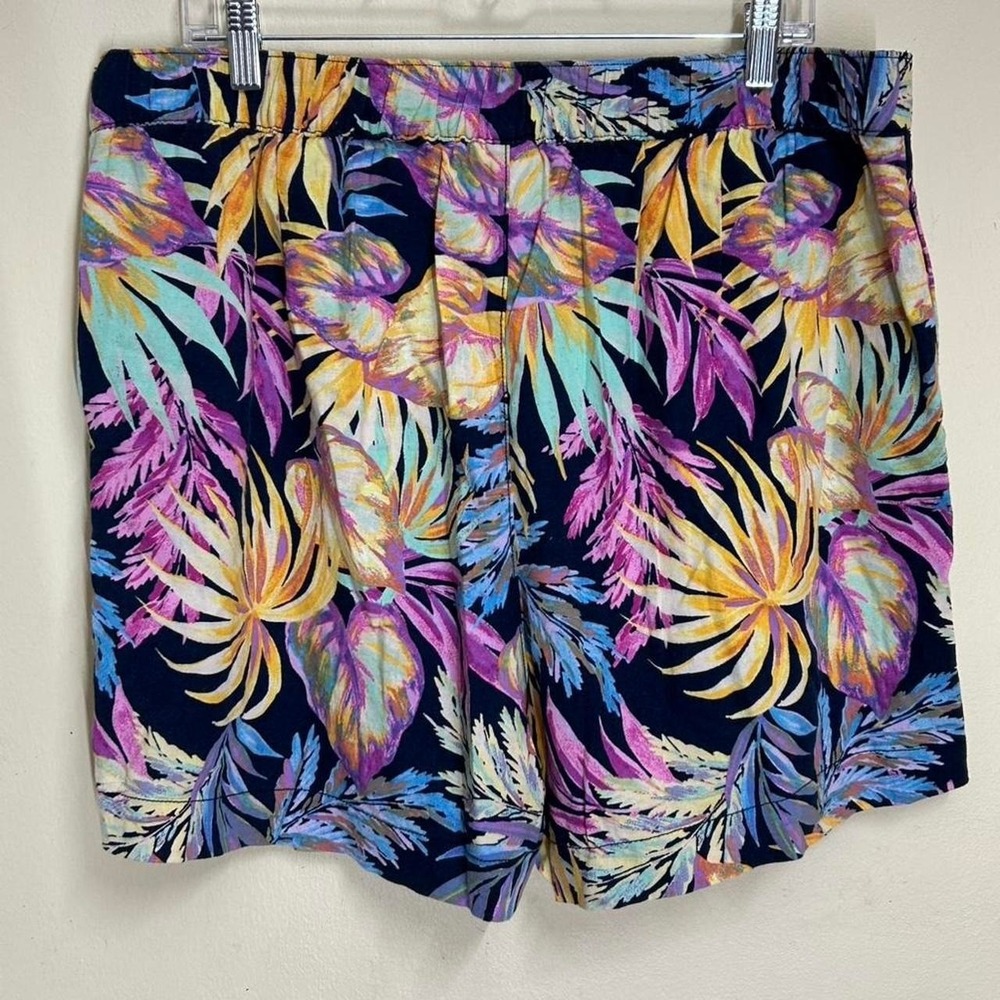 St John's Bay Skort Women 18 Blue Tropical Leaf Linen Blend Wrap Front Casual - Picture 5 of 7